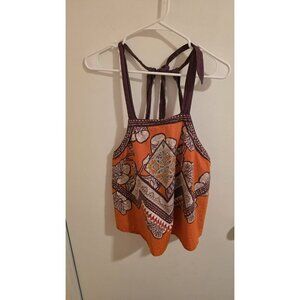 FREE PEOPLE Crop Blouse Womens Medium Cabana Cotton Blouse Cowgirl Countrygirl